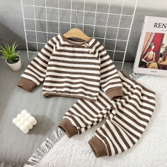 Baby Unisex Waffle Strips Top+ Pants Winter Sets Wholesale