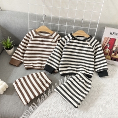 Baby Unisex Waffle Strips Top+ Pants Winter Sets Wholesale