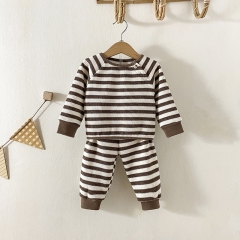 Baby Unisex Waffle Strips Top+ Pants Winter Sets Wholesale