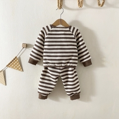 Baby Unisex Waffle Strips Top+ Pants Winter Sets Wholesale