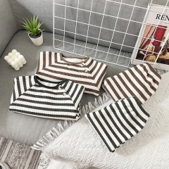 Baby Unisex Waffle Strips Top+ Pants Winter Sets Wholesale