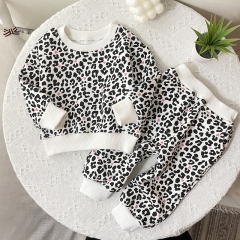 Baby Unisex Leopard Round-collar top Combo Pants In Sets Winter Wearing Wholesale