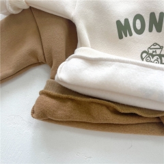Baby Unisex Cartoon Monkey Print Velvet-in Round-collar Top Wholesale