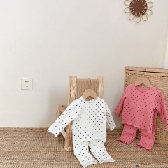 Baby Girl Screw Thread Dot Comfy Home Wearing Sets Clothes Wholesale