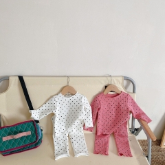 Baby Girl Screw Thread Dot Comfy Home Wearing Sets Clothes Wholesale