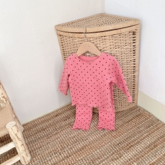 Baby Girl Screw Thread Dot Comfy Home Wearing Sets Clothes Wholesale