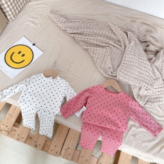 Baby Girl Screw Thread Dot Comfy Home Wearing Sets Clothes Wholesale