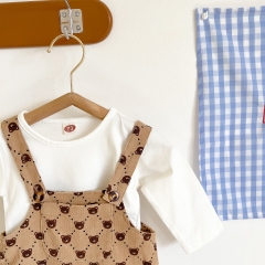 Baby Girl Bear Print Straps Pants Wholesale