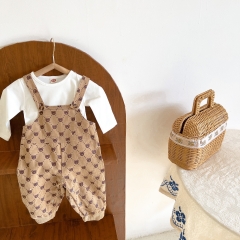 Baby Girl Bear Print Straps Pants Wholesale