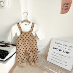Baby Girl Bear Print Straps Pants Wholesale