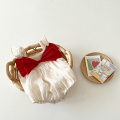 Baby Girl Mu Yunsha Suspenders Bow-tie Front Sleeveless Summer Rompers Wholesale