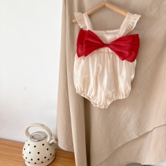 Baby Girl Mu Yunsha Suspenders Bow-tie Front Sleeveless Summer Rompers Wholesale