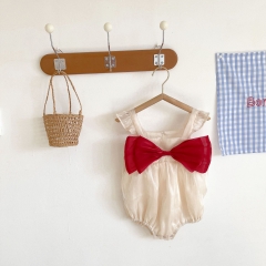 Baby Girl Mu Yunsha Suspenders Bow-tie Front Sleeveless Summer Rompers Wholesale