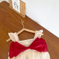 Baby Girl Mu Yunsha Suspenders Bow-tie Front Sleeveless Summer Rompers Wholesale