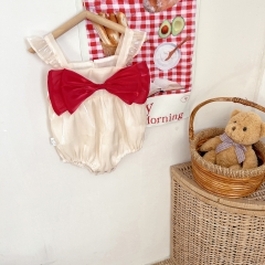 Baby Girl Mu Yunsha Suspenders Bow-tie Front Sleeveless Summer Rompers Wholesale
