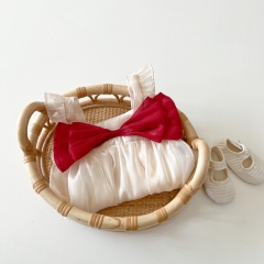 Baby Girl Mu Yunsha Suspenders Bow-tie Front Sleeveless Summer Rompers Wholesale