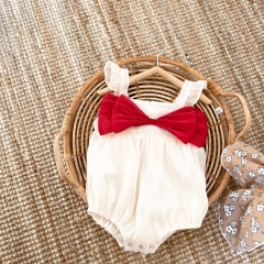 Baby Girl Mu Yunsha Suspenders Bow-tie Front Sleeveless Summer Rompers Wholesale