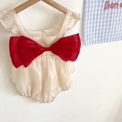 Baby Girl Mu Yunsha Suspenders Bow-tie Front Sleeveless Summer Rompers Wholesale