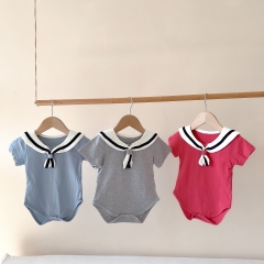 Baby Girl Navy Collar Short-sleeved Romper In Summer Wholesale