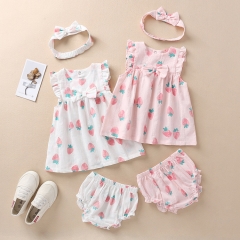 Baby Fruit Print Sleeveless Dress Combo Short Pants Wholesale