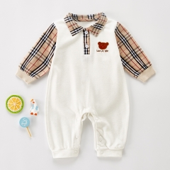Baby Boy Grid Patchwork Solid Long Jumpsuit Wholesale