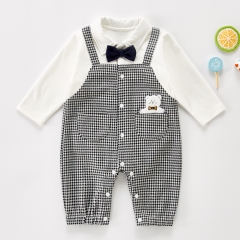Baby Boy Grid Bow-tie Pattern Romper Wholesale
