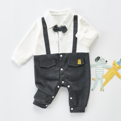 Infant Baby Boy Color Contrast Bow-tie Gentleman Style Jumpsuit Wholesale