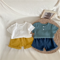 Baby Girl Solid Top Combo Short Pants In Summer Outfit Wearing Wholesale