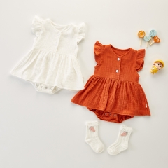 Baby Girl Round collar Solid Flutter-Sleeved Dress In Summer Wholesale