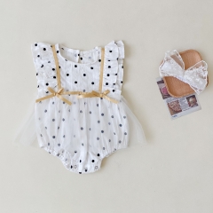 Baby Girl Dot Print Flutter Sleeve Romper Wholesale