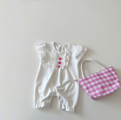 Baby Girl Heart Print Front Design Flutter Sleeved Long Jumpsuit Wholesale