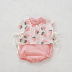 Ins 2022 summer female baby Chinese style baby cheongsam cotton sleeveless one-piece clothes romper clothes strawberry bibs wholesale
