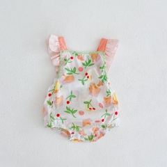 2022 Summer new baby girl baby romper strap fly sleeve flower cool clothes Fruits cotton wholesale newborn baby clothes set wholesale