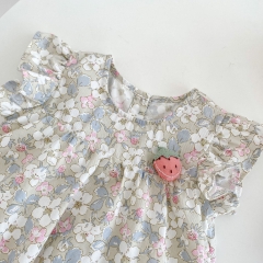 2022 summer baby girl strawberry pastoral broken flower style baby girl's clothes flying sleeve cute clothes romper wholesale