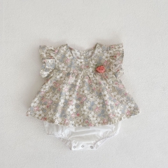 2022 summer baby girl strawberry pastoral broken flower style baby girl's clothes flying sleeve cute clothes romper wholesale