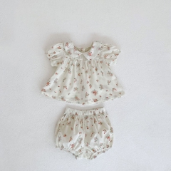 2022 summer ins baby girl clothes baby clothing set suit short sleeve Floral Top + bread pants female baby 2-piece set wholesale