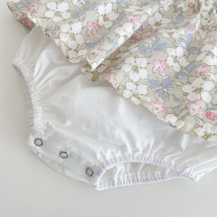 2022 summer baby girl strawberry pastoral broken flower style baby girl's clothes flying sleeve cute clothes romper wholesale
