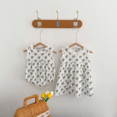 2022 baby clothes babies' cotton short-sleeved triangle romper for baby girls summer sister clothes children skirt wholesale