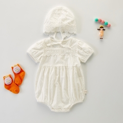 Baby Girl Solid White Combo Hat Outfit Wearing In Summer Wholesale
