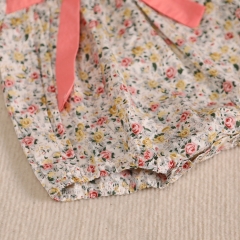 Baby Girl Floral Print Square Collar Bow Tie Front Short-sleeved Onesies Wholesale