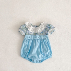 2022 summer infant & toddlers clothing Cotton embroidered ruffled short-sleeved romper for baby girl printed jumpsuit wholesale