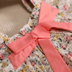 Baby Girl Floral Print Square Collar Bow Tie Front Short-sleeved Onesies Wholesale