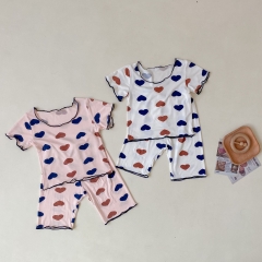Baby Girl Modal Heart Print Top Combo Top Pajamas Sets Wholesale