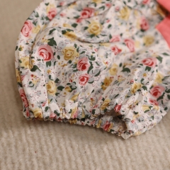 Baby Girl Floral Print Square Collar Bow Tie Front Short-sleeved Onesies Wholesale