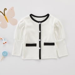 Baby Girl Classic Black & White Small Fragrance Style Cardigan Outfit Wearing Wholesale