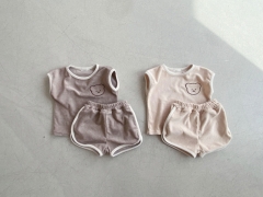 Baby Unisex Cartoon Bear Print Sleeveless Top Combo Short Pants In Sets Wholesale