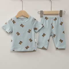 Baby Girl Bear Print Short-sleeved Top Combo Short Pants In Sets Wholesale