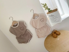 Baby Unisex Cartoon Bear Print Sleeveless Top Combo Short Pants In Sets Wholesale