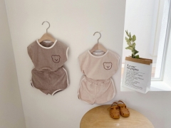Baby Unisex Cartoon Bear Print Sleeveless Top Combo Short Pants In Sets Wholesale