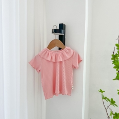Baby Girl Solid Round Collar Short-sleeved Top In Summer Outfit Wearing Wholesale